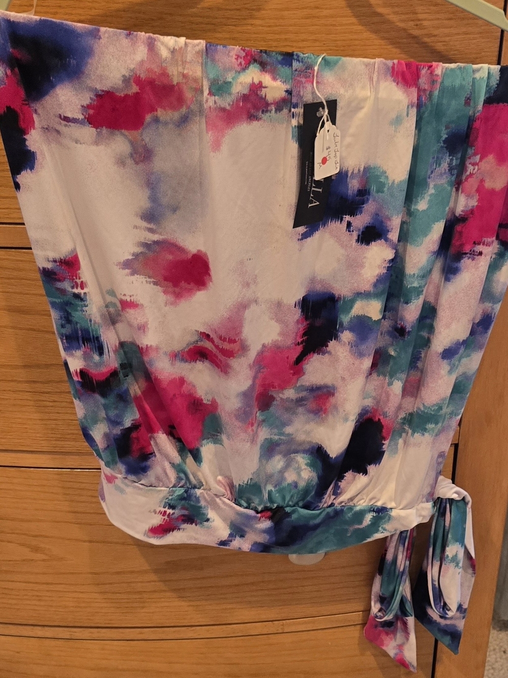 Ariella NWT Multicolor Watercolor Print Strapless Top (blue,pink,teal) Women's S